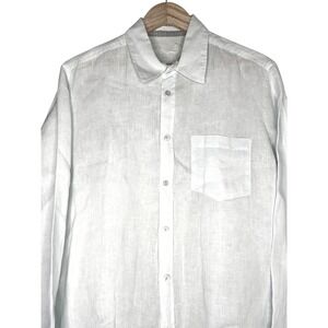 Blue Lemon Men's Linen Long Sleeve light blue Button Up Shirt Size L